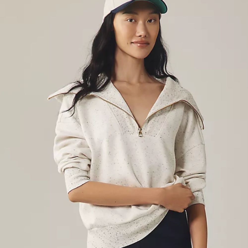Varley Catherine Half-Zip Sweatshirt Pullover Cowl Neck Speckled Grey Size S (I)